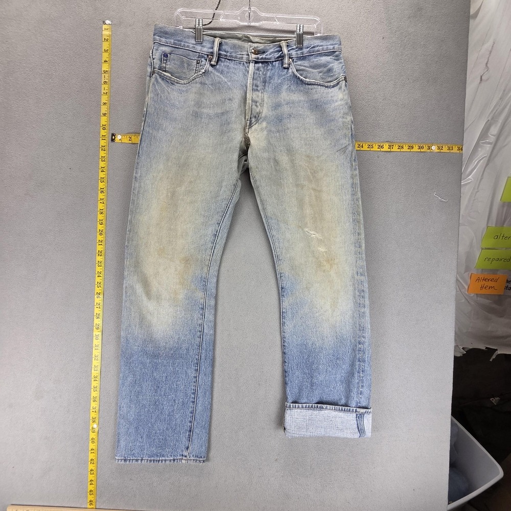 Gap 1969 Jeans Mens 33x32 Blue Selvedge Straight Faded Light Wash Button Fly